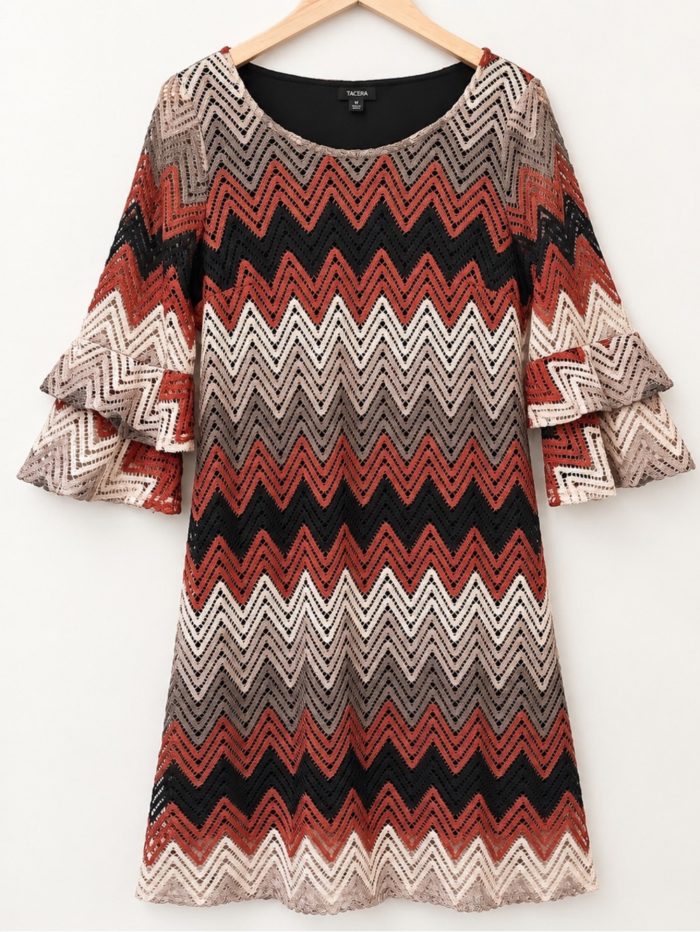 Tacera Chevron Lace Dress in Rust, Black, Cream, Taupe